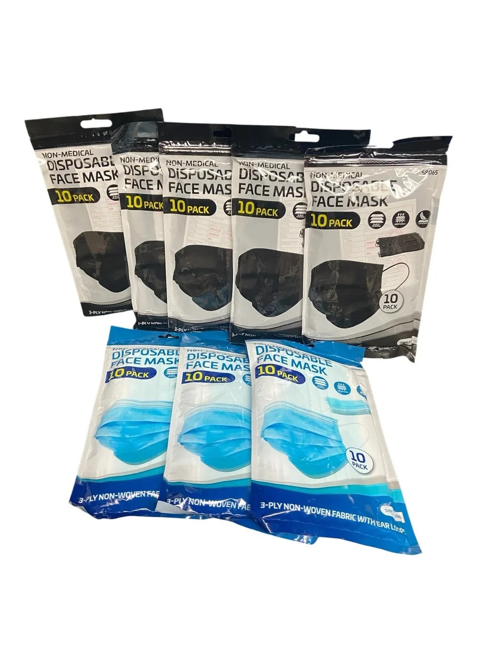Disposable Face Masks 10-Pack - Black & Blue